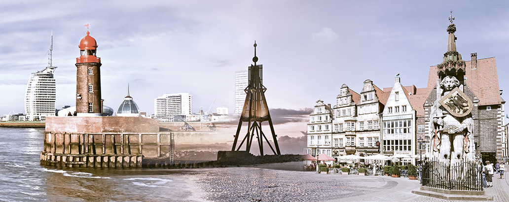 Collage mit Sehenswürdigkeiten in Bremerhaven, Cuxhaven und Bremen